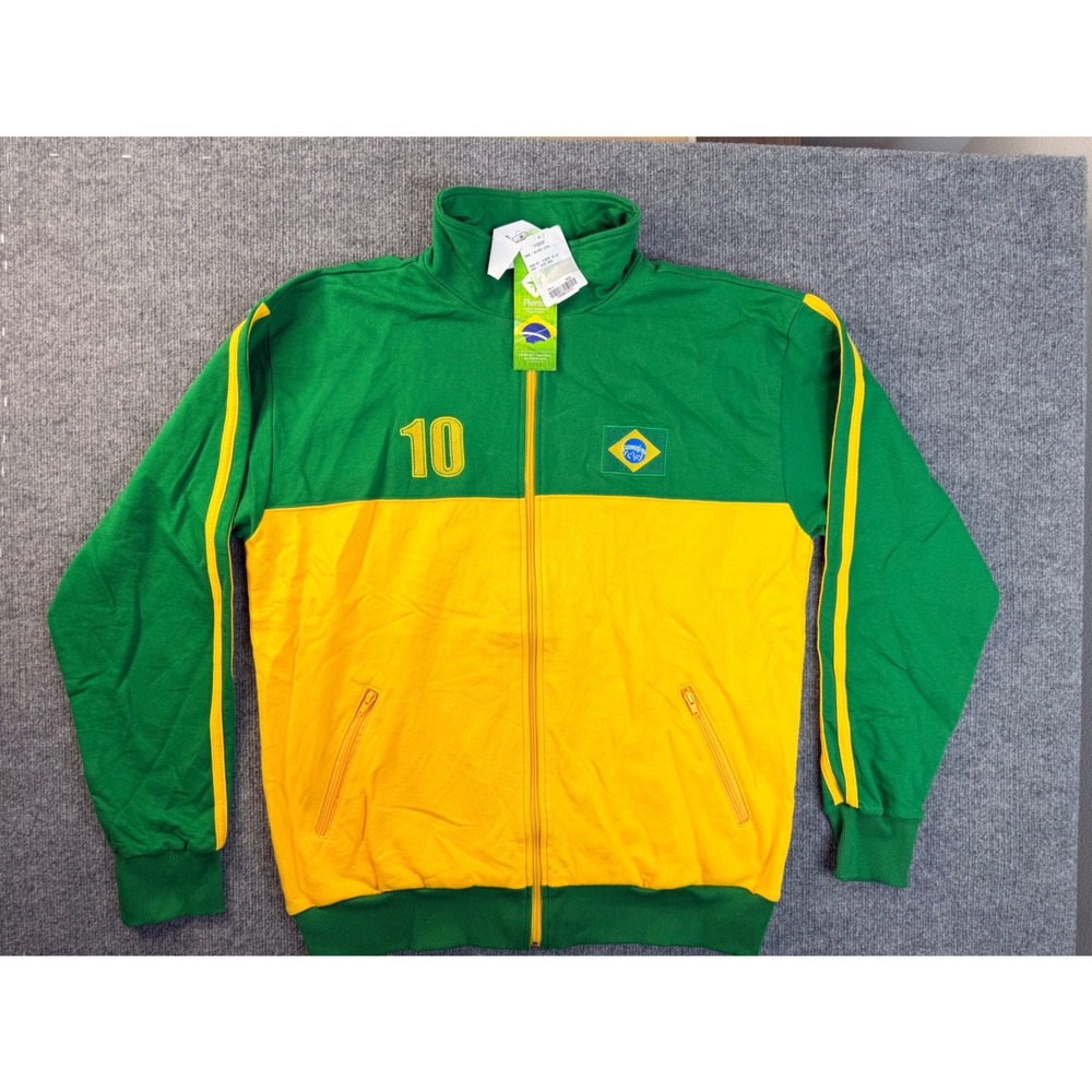 Pierim Brazil Track Jacket Mens L Green Yellow Full Zip Soccer Sweatshirt NWT